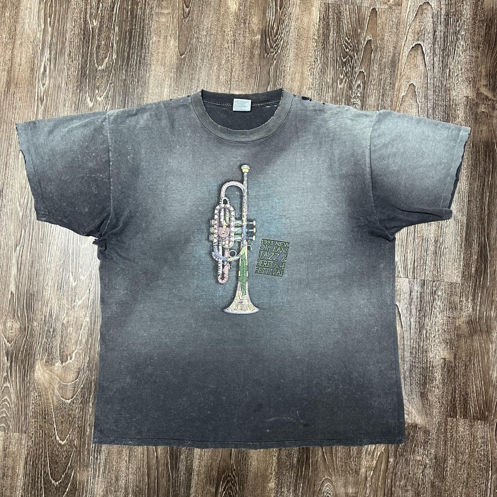 Vintage New Orleans Jazz Festival Shirt Mens XL Black Oneita 1998 Graphic 90s