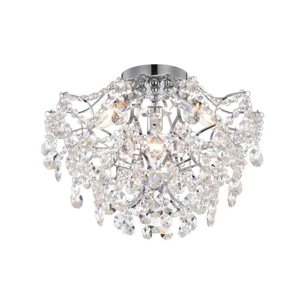 Silvia 15.8-Inch 3-Light Chrome Crystal Flush Mount Ceiling Fixture USA
