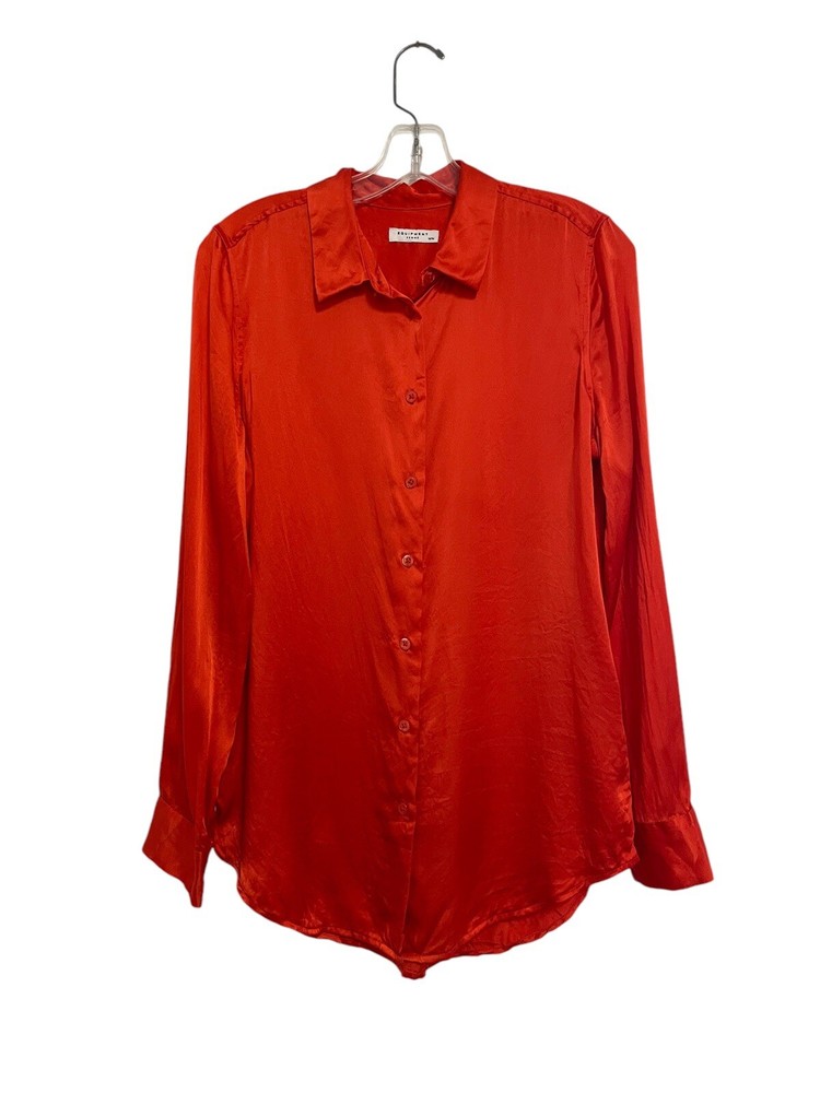 Equipment Femme 100% Silk Orange Button Down Collared Shirt Size Medium