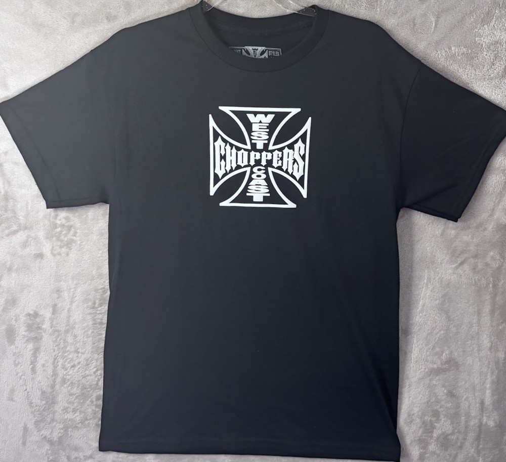West Coast Choppers Mens T Shirt Medium Black Iron Cross Biker Logo Tee