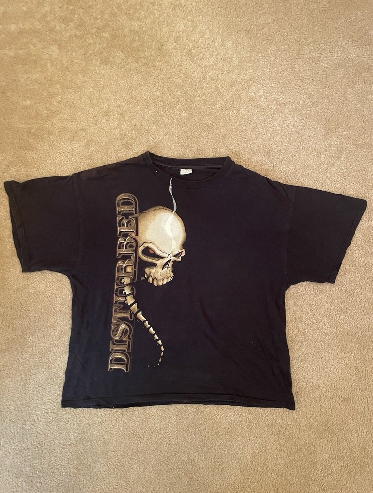 Rare Disturbed Men's XL Black Graphic Tour T-Shirt Rock Band Cotton