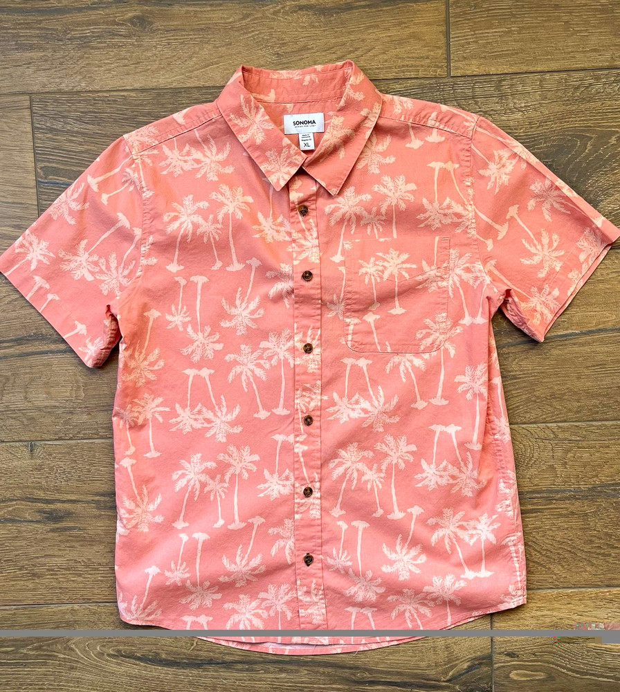 Sonoma Goods For Life Boy’s XL Peach Tropical Short Sleeve Shirt, Pockets