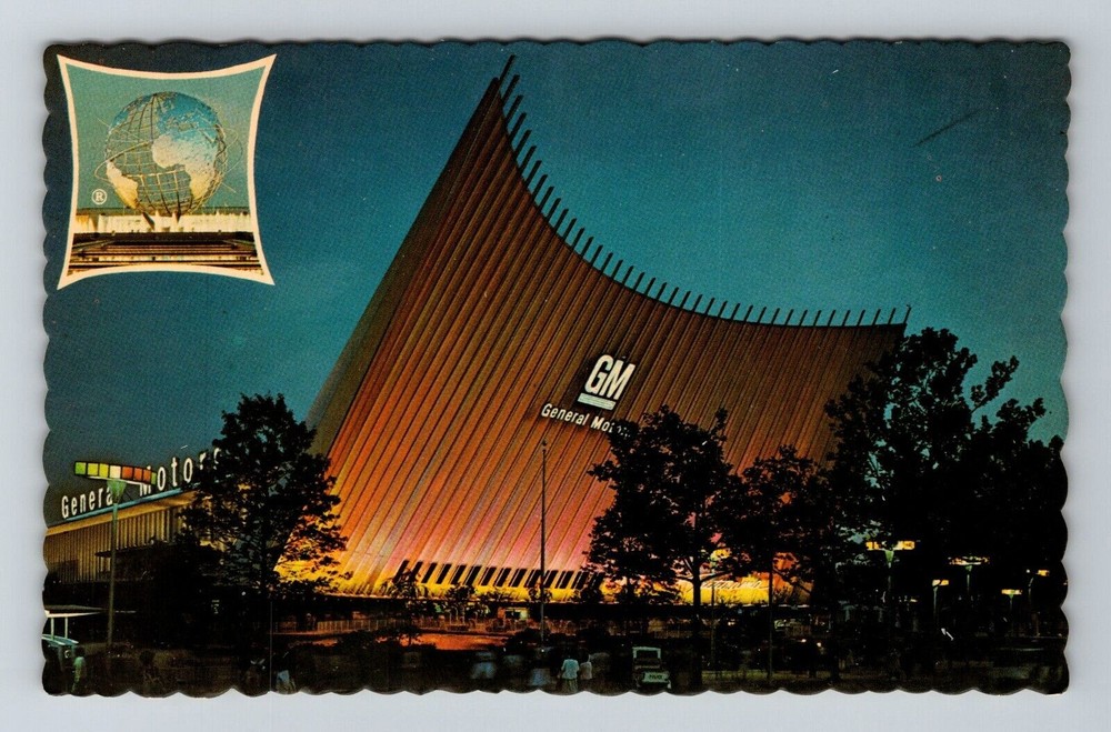 Queens NY-New York, General Motors Futurama Building, Night, Vintage Postcard