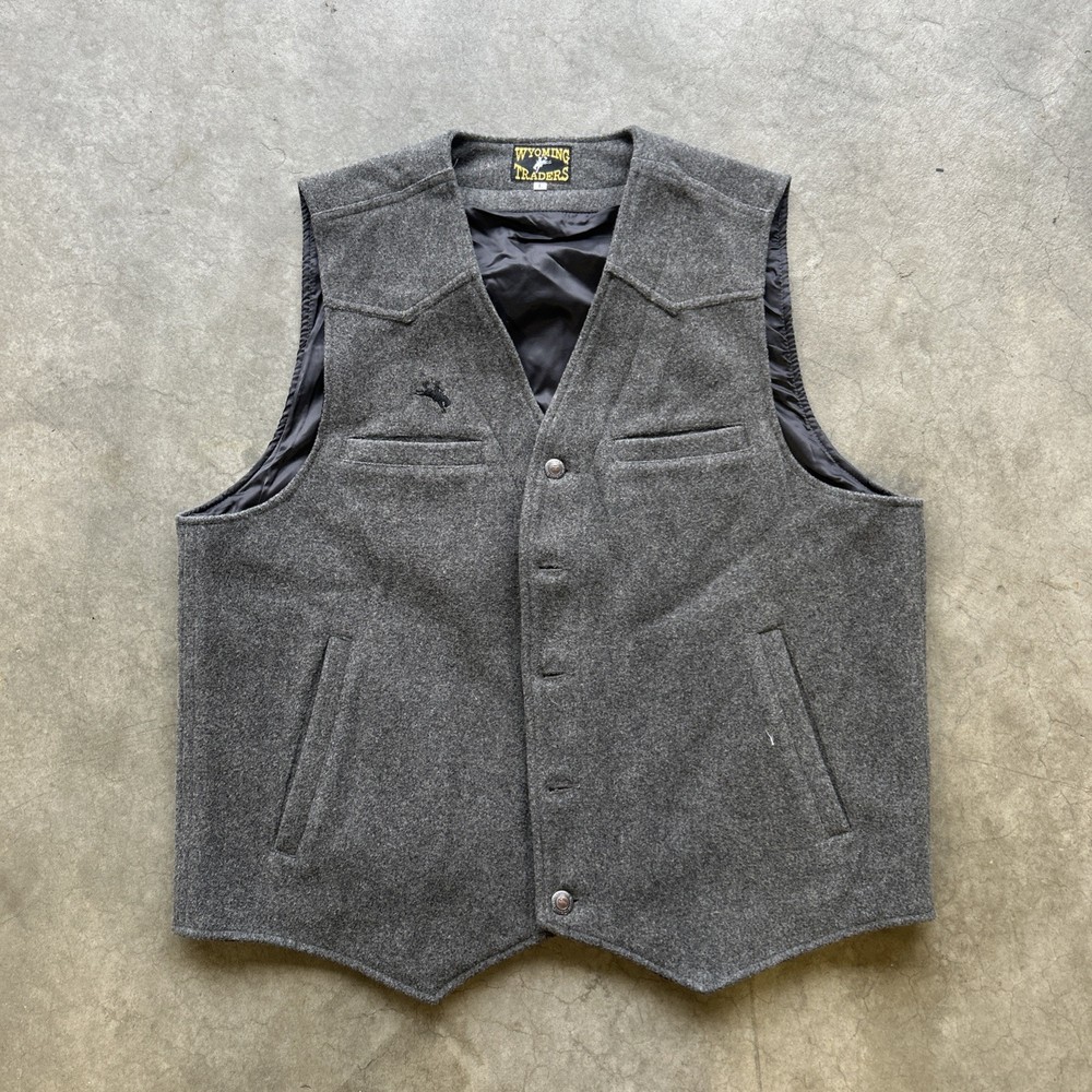 Wyoming Traders Mens Vest 100% Virgin Wool Size L Western Cowboy Rodeo Gray