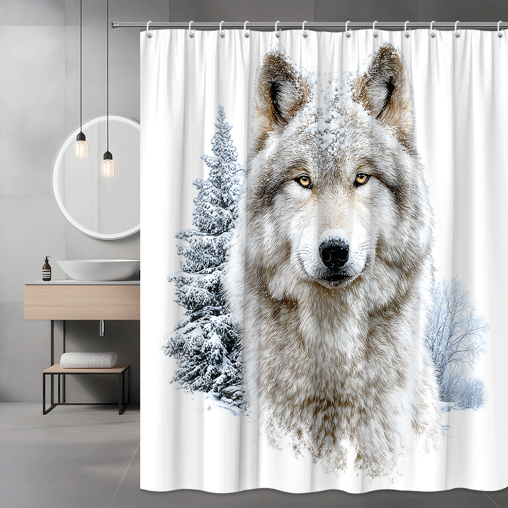 Wolf Shower Curtain Snowy Forest Animal Print