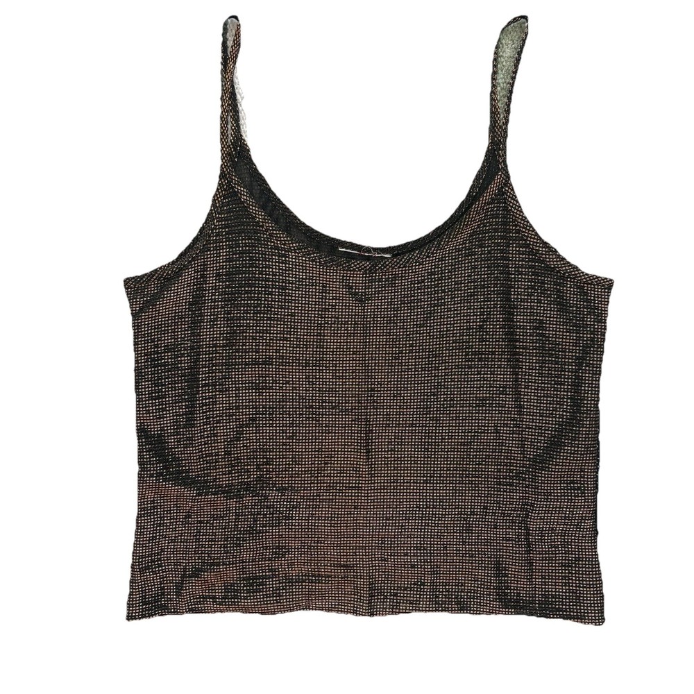 VTG Gold Bronze Sheer Black Metallic Crop Top Women’s Small