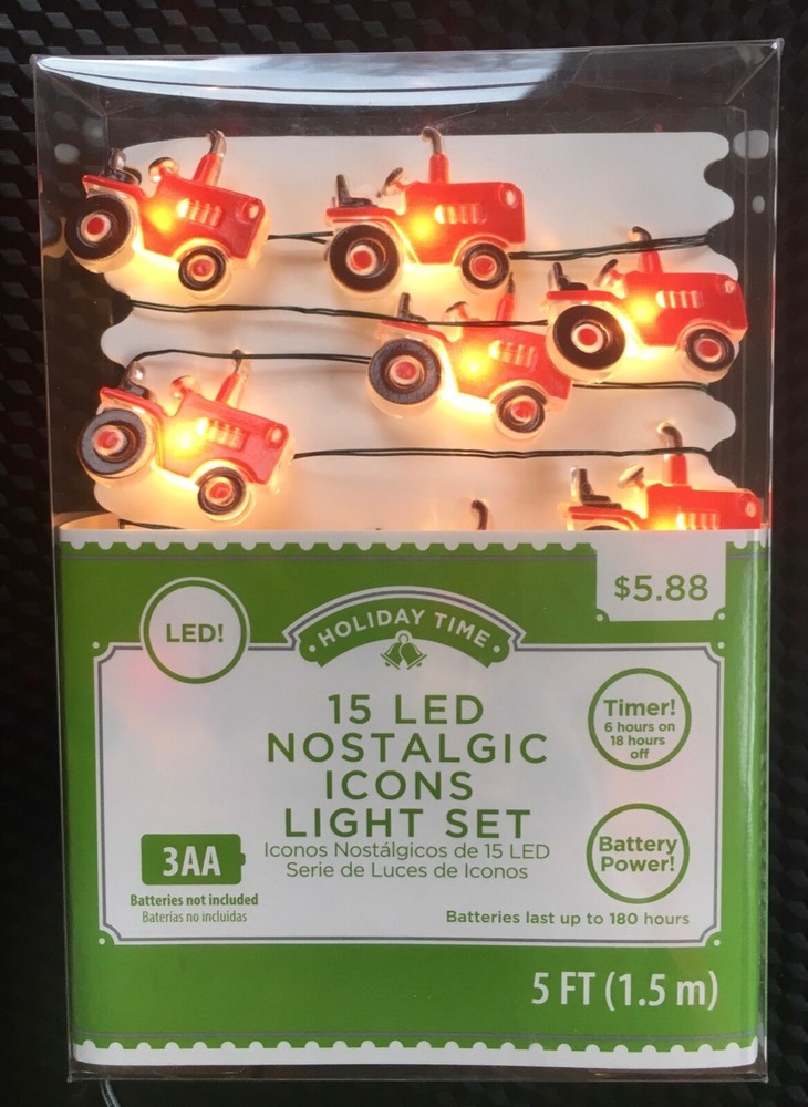 Holiday Time Red Tractors 15 LED Nostalgic Icons Light Set 5 ft. Timer Christmas