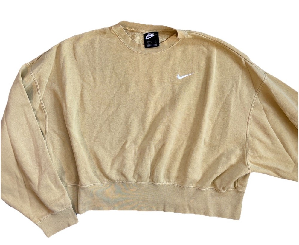 Nike Women's Beige Fleece Pullover Sweatshirt Crew Neck Logo Size S