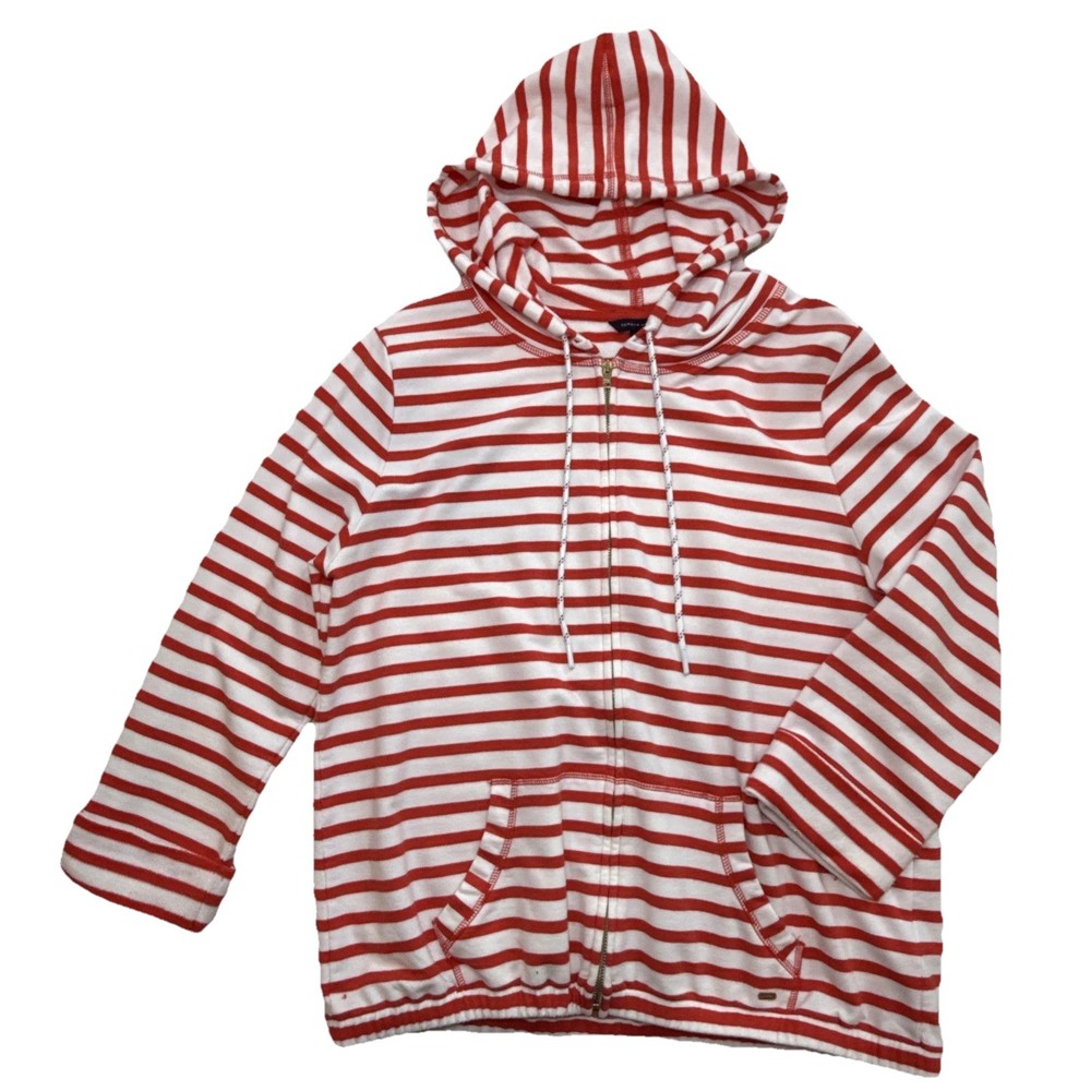 Tommy Hilfiger Striped Zip Up Hoodie Red White Full Zip Size L