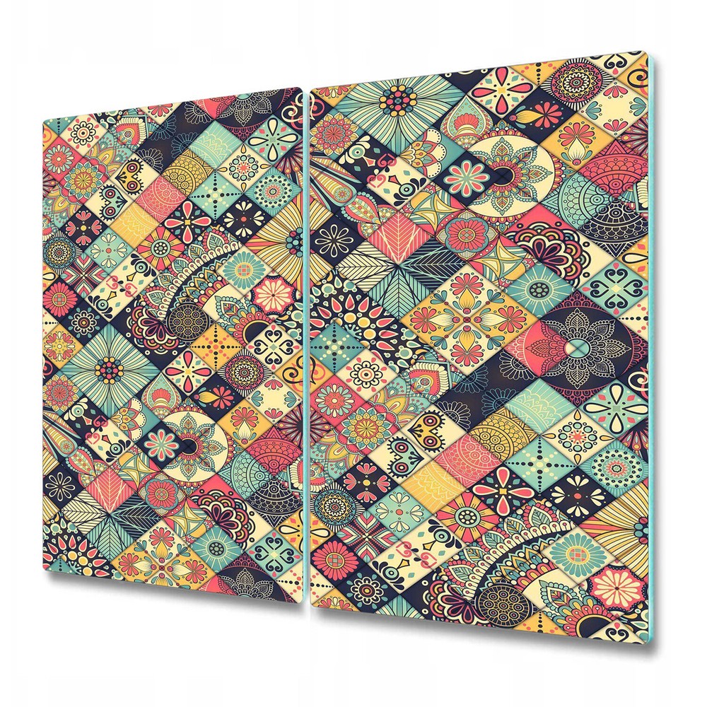 Tempered Glass Bread Board Worktop Saver Ethnic floral pink and blue 2x30x52