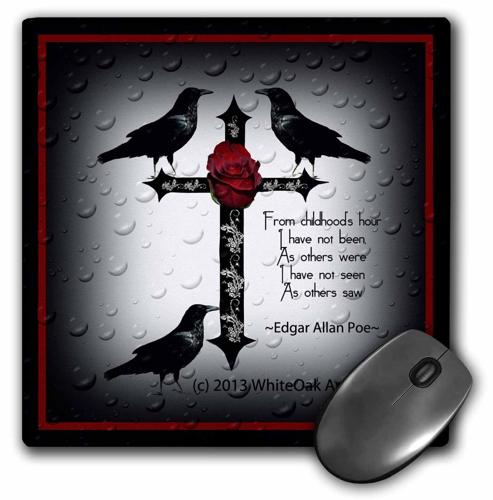 3dRose A black gothic cross with designs and ravens MousePad