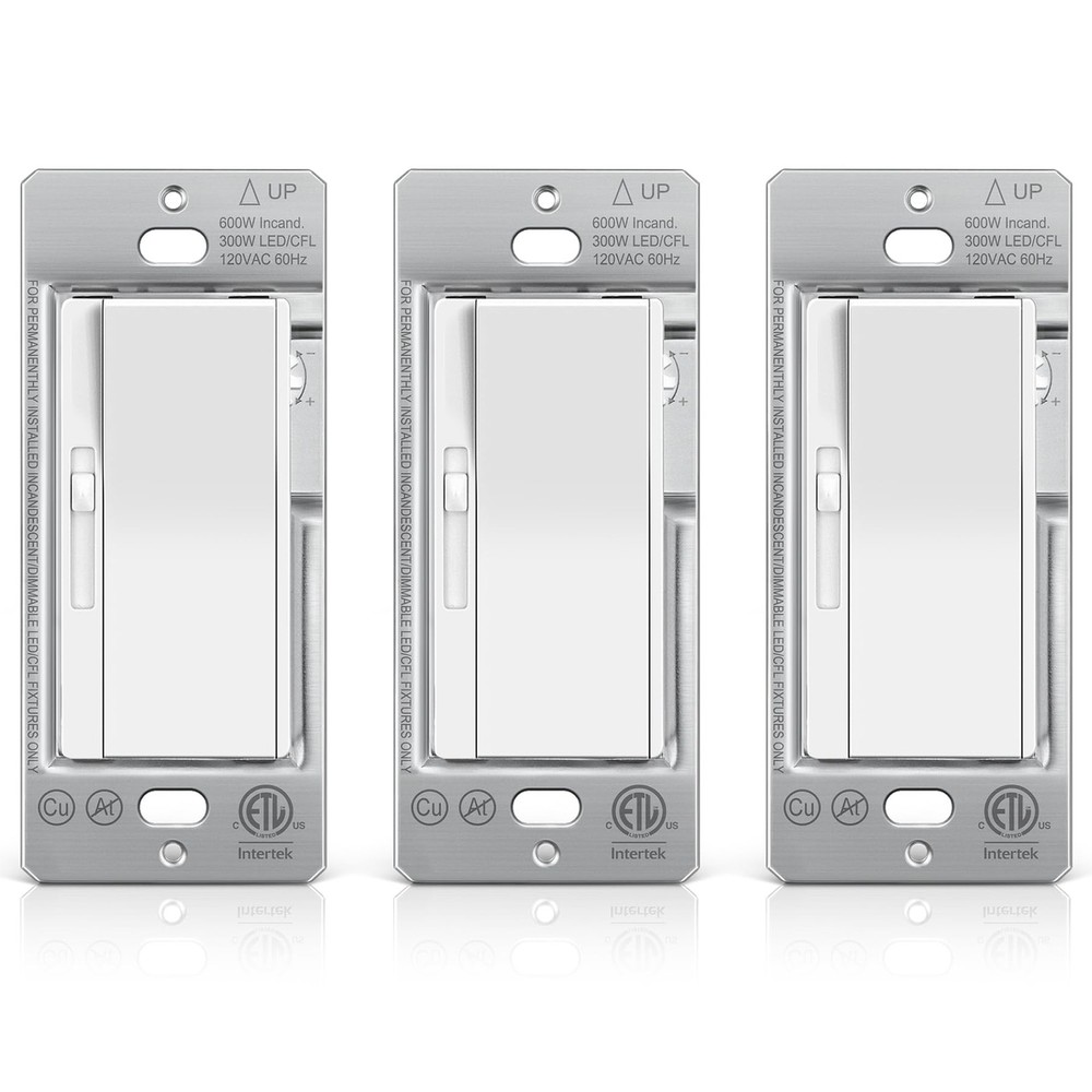 3 Pack Slide Dimmer Light Switch Quiet Rocker Slim Single Pole 3 Way Dimmable