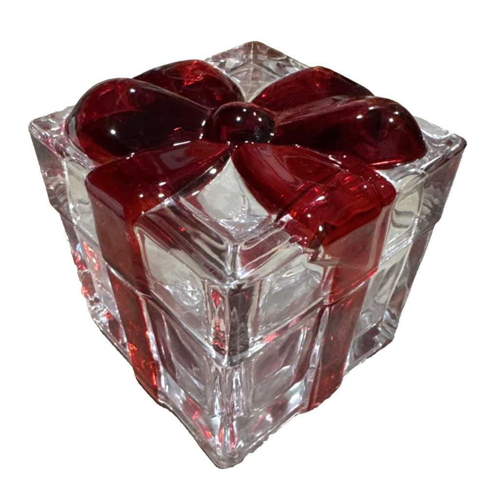 Godinger Gatherings Crystal Gift Box with Bow Holiday Jewelry Trinket Candy Dish