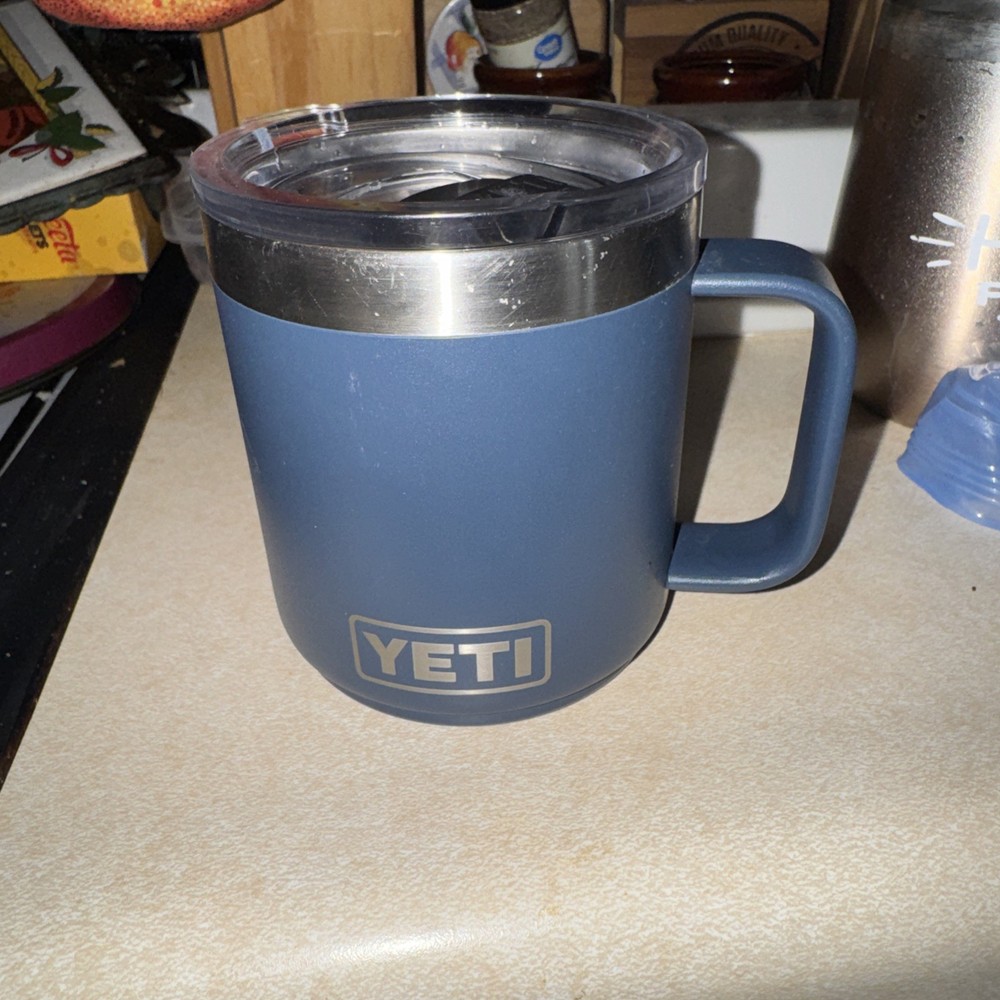 Blue YETI Coffee Cup Rambler 14 oz Insulated Mug Stainless Steel Handle With Lid