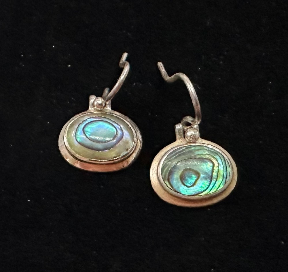 Vintage Abalone Shell Earrings MARKED SU 925 Sterling Silver Jewelry Lot H