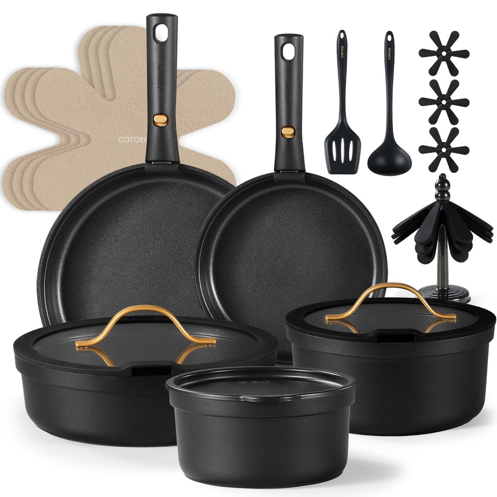 CAROTE 20-Piece Nonstick Pots and Pans Set Dishwasher Safe Cookware Collection