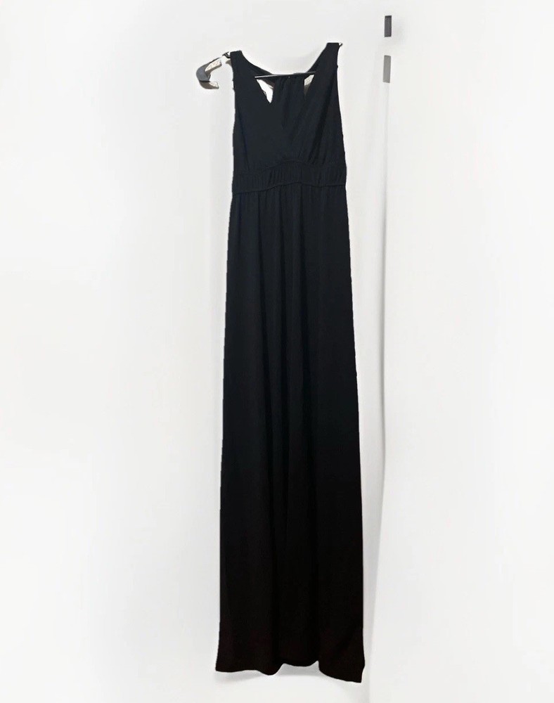 Hot Tempered Black Maxi Dress Womens Large V-Neck Criss Cross Back USA Made