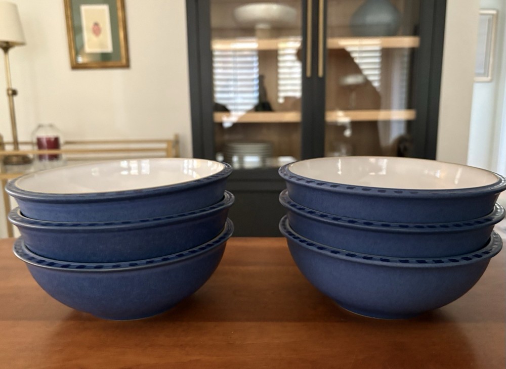 Denby, Reflex Soup/Cereal Bowls, Set of 6 Blue/White, Crafted in England Nice!
