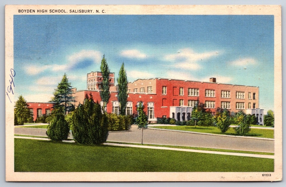 Salisbury North Carolina~Boyden High School~Vintage Linen Postcard
