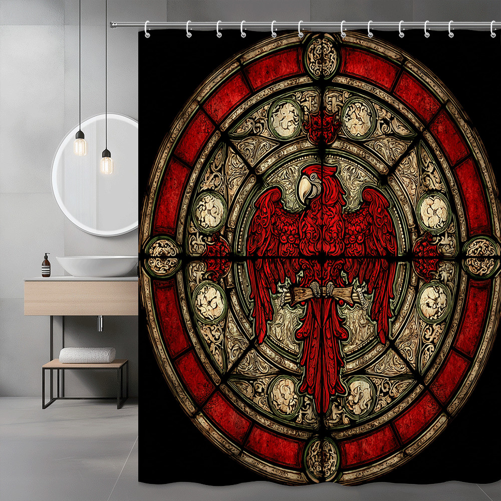 Gothic Red Eagle Stained Glass Shower Curtain, Circular Design