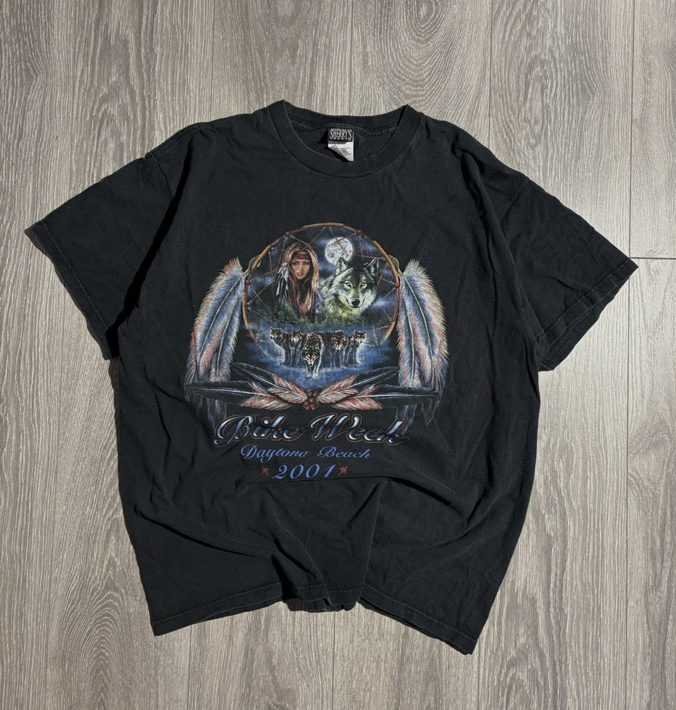 Vintage 2001 Daytona Beach Bike Week Shirt Mens XL Motorcycle Wolf Style