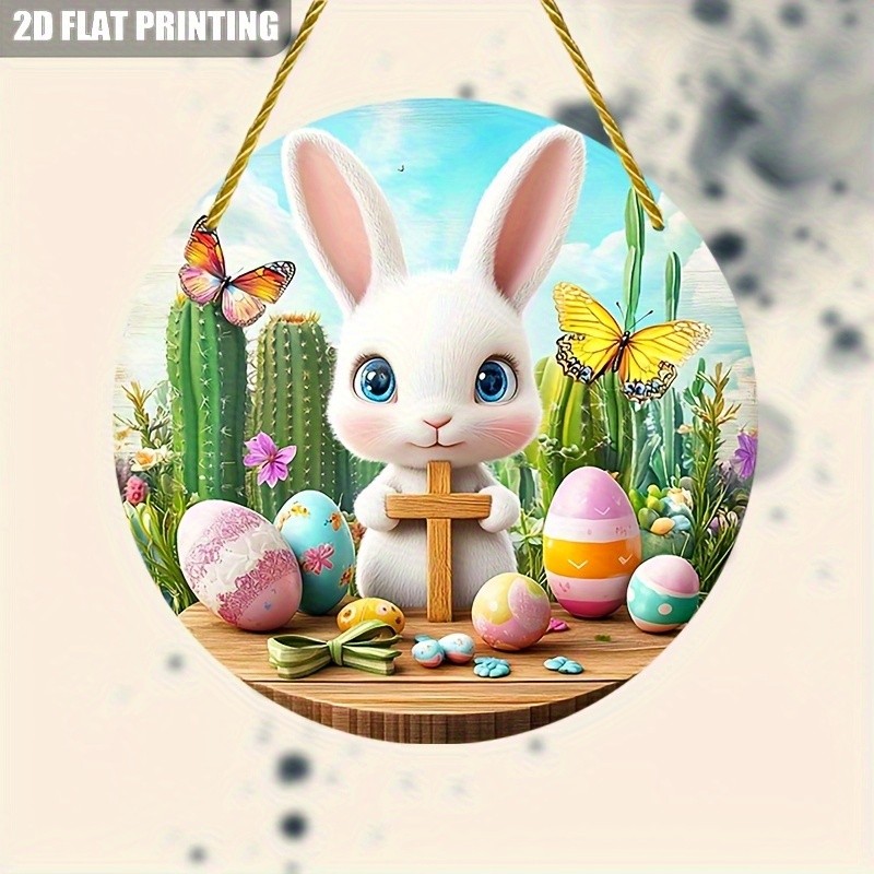 Retro Mini Rabbit and Easter Egg Aluminum Wall Decoration Round