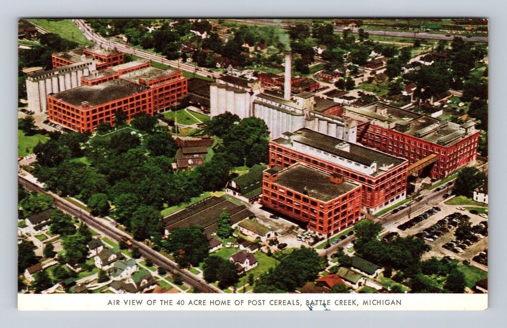 Battle Creek MI-Michigan, Aerial View Post Cereal Factory, Vintage Postcard