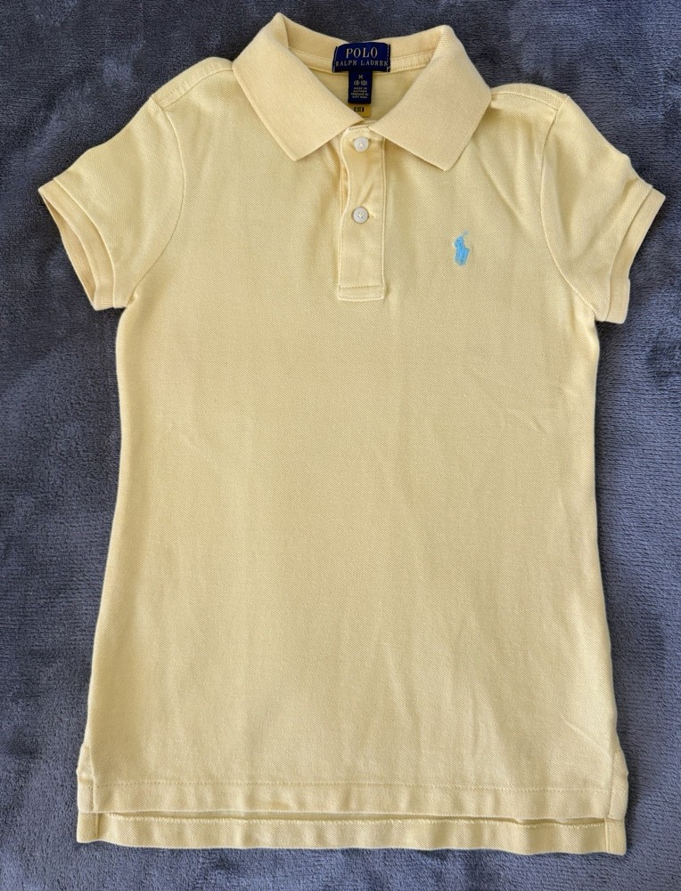 Ralph Lauren Girls Polo Shirt Size M (8-10) Yellow Short Sleeve Cotton