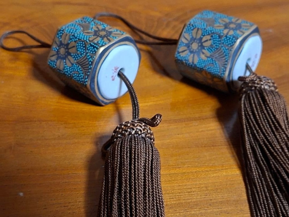 Kutani Ware Blue Grain Fuchin Japanese Ceramic Tea Ornament Traditional Decor