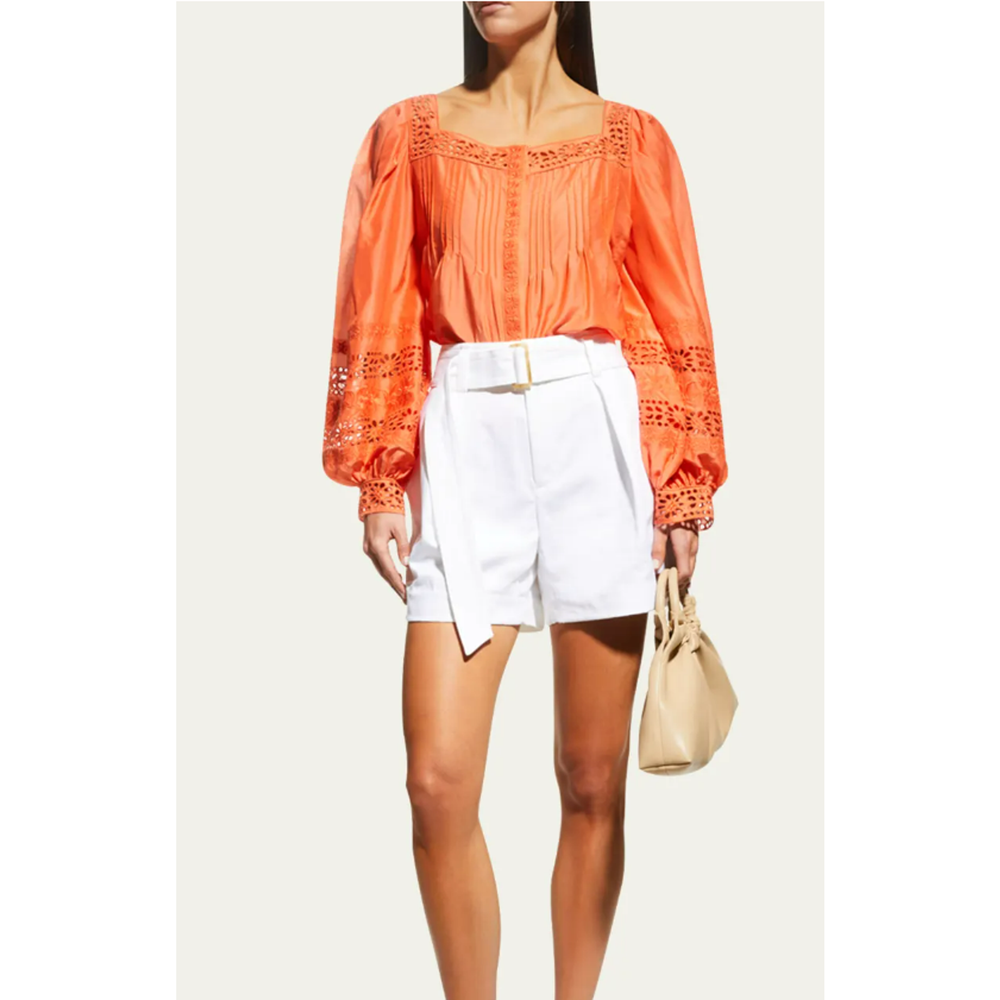 Kobi Halperin NWT Silvia Orange Coral Eyelet Silk Blend Button Up Blouse