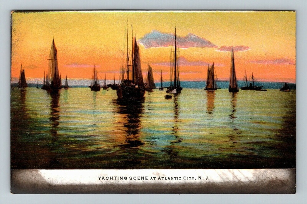 Atlantic City NJ-New Jersey, Yachting Scene At Sunset Vintage Souvenir Postcard