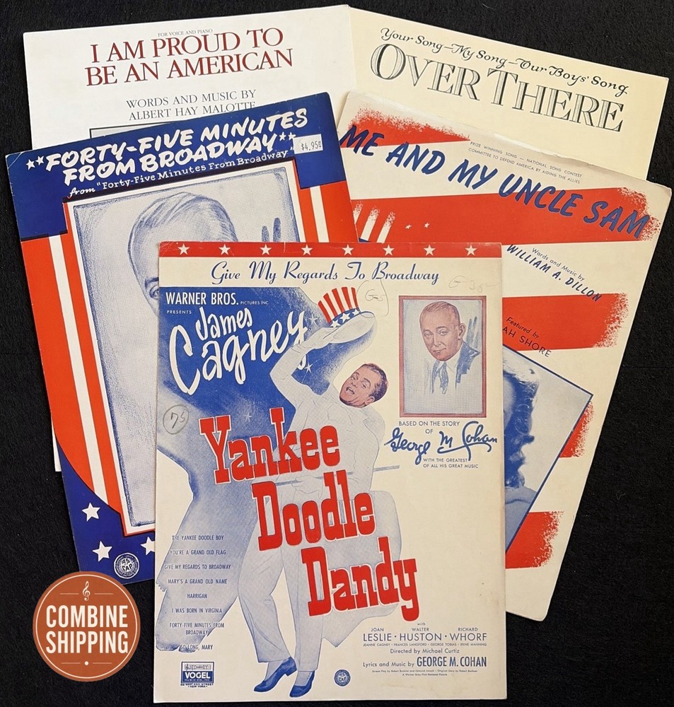 Vintage Patriotic Sheet Music Bundle Yankee Doodle Dandy Uncle Sam Americana