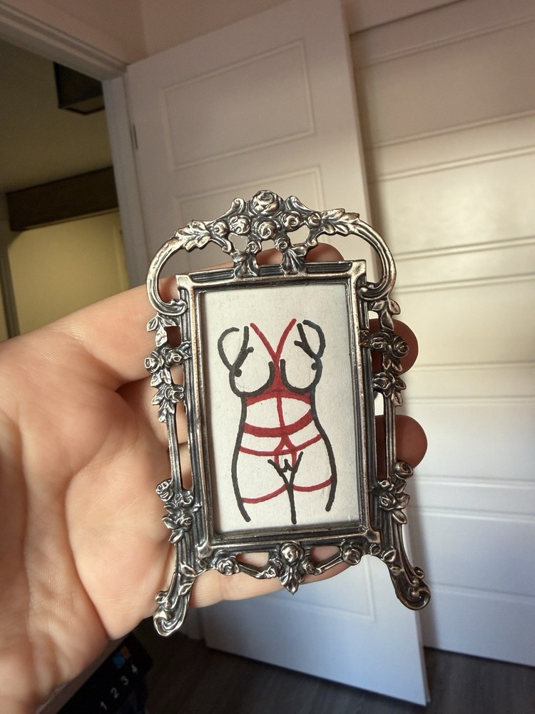 Custom Original Art Female Bondage In Vintage Ornate Rose Frame