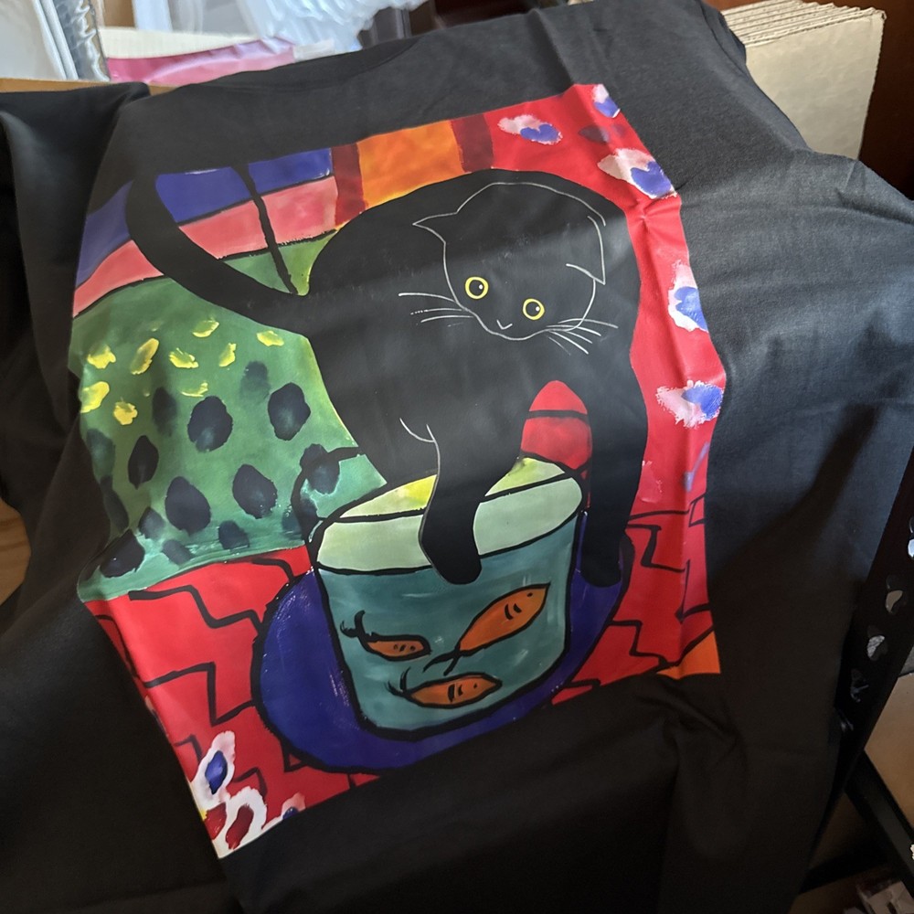 Graphic Cat Art T-Shirt Large Cotton NEW Shipping Included