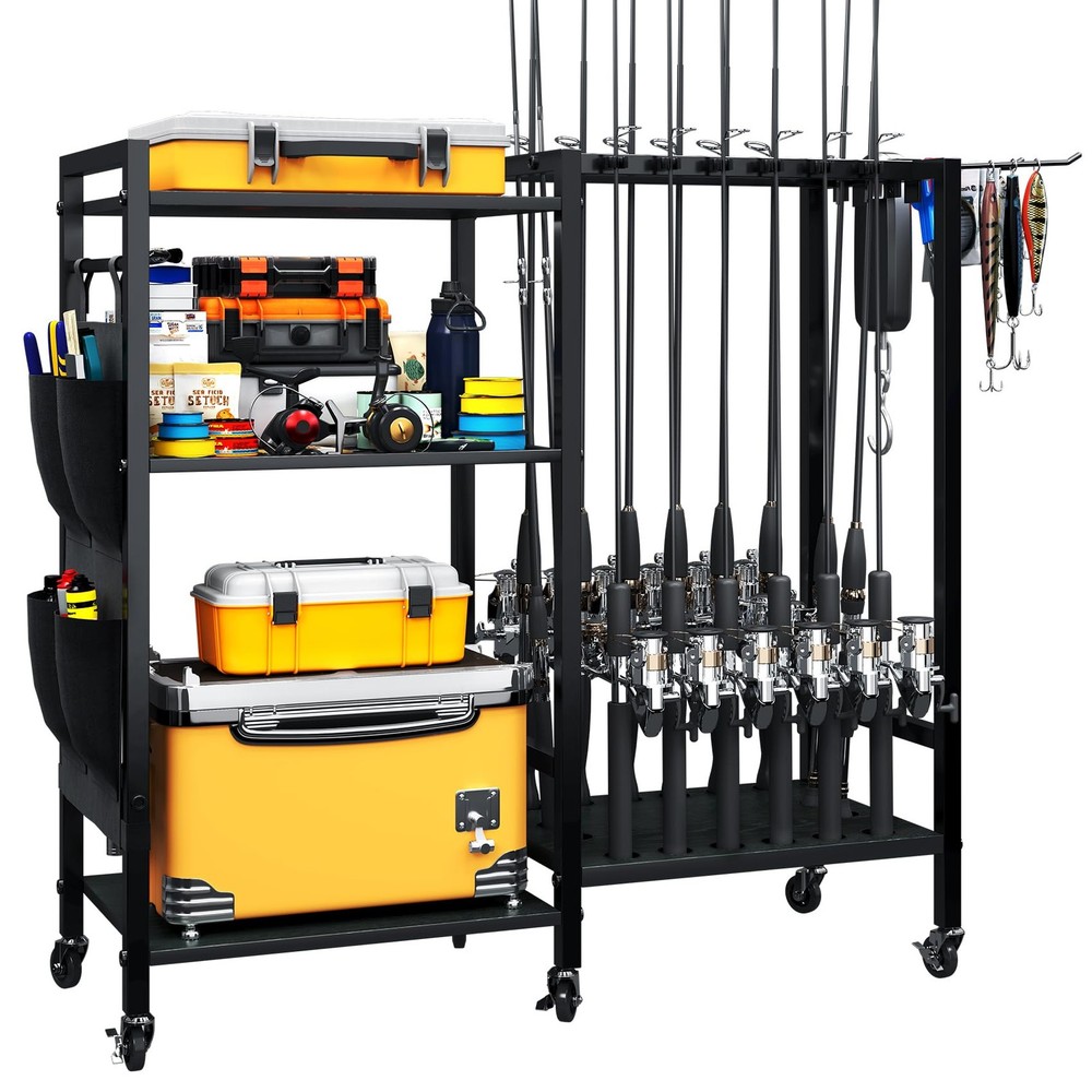 16-Rod Fishing Rod Holder Garage Rack Cart Fits All Pole Types