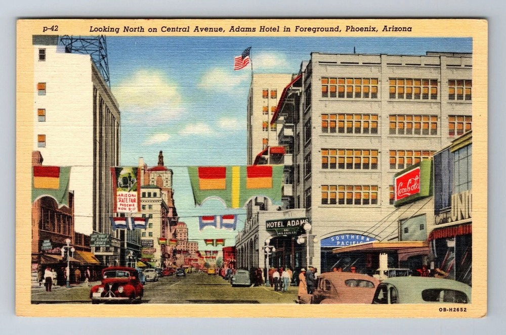 Phoenix AZ-Arizona, Central Avenue, Adams Hotel, Antique, Vintage Postcard