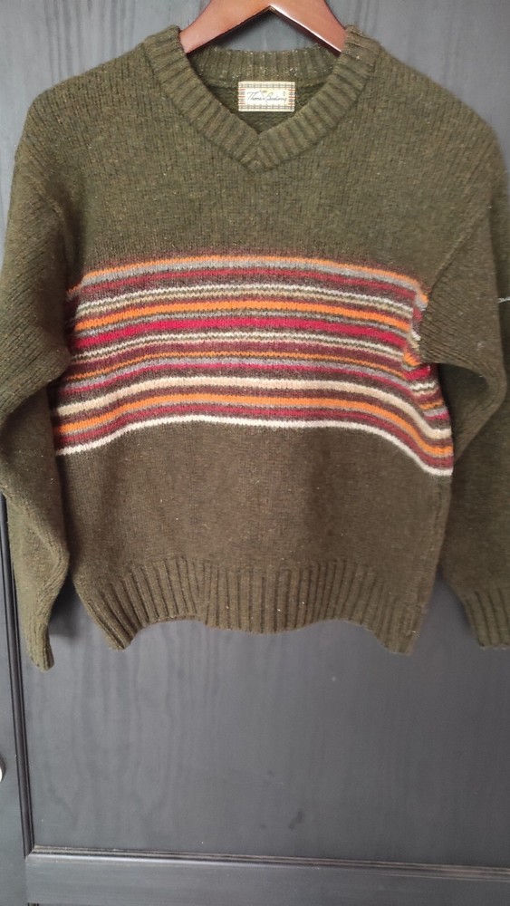 Lot of 2 THOMAS BURBERRY Wool Knit Coloured Vintage Men Jumpers Sweaters Size M