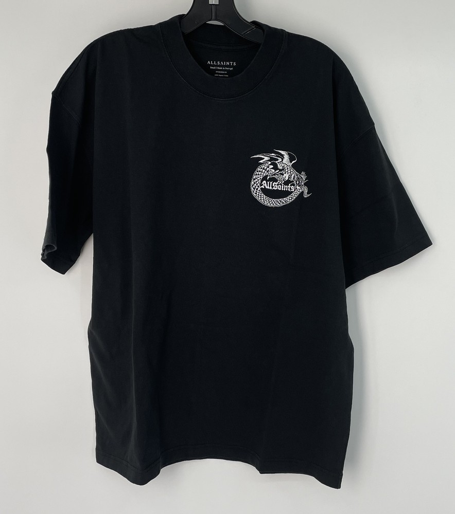 AllSaints Mens Tee Shirt Black Size S Terra Oversized Graphic Cotton Crew Neck