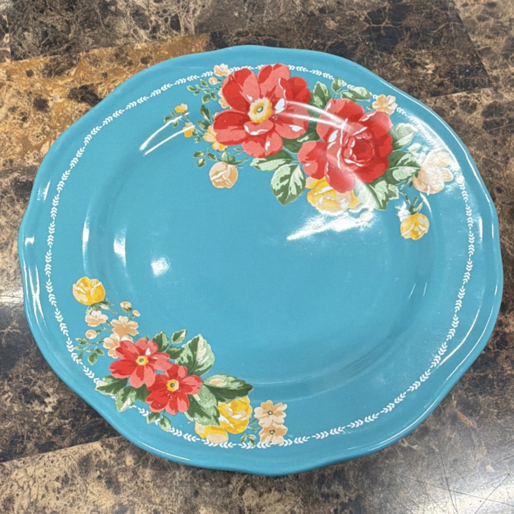 The Pioneer Woman Stoneware Turquoise Floral Dinner Plate Microwave Safe
