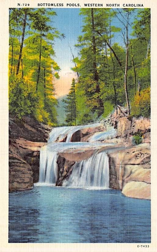 Postcard NC: Bottomless Pools, Western North Carolina, Vintage Linen