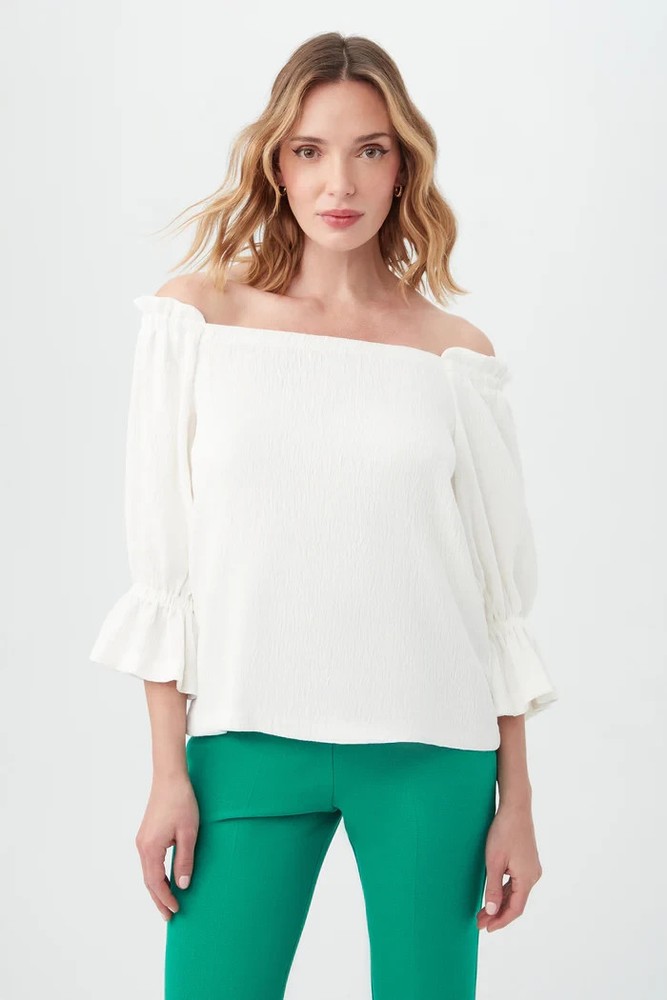 Trina Turk NWT White Antu Off-the-Shoulder Textured Blouse Size Small
