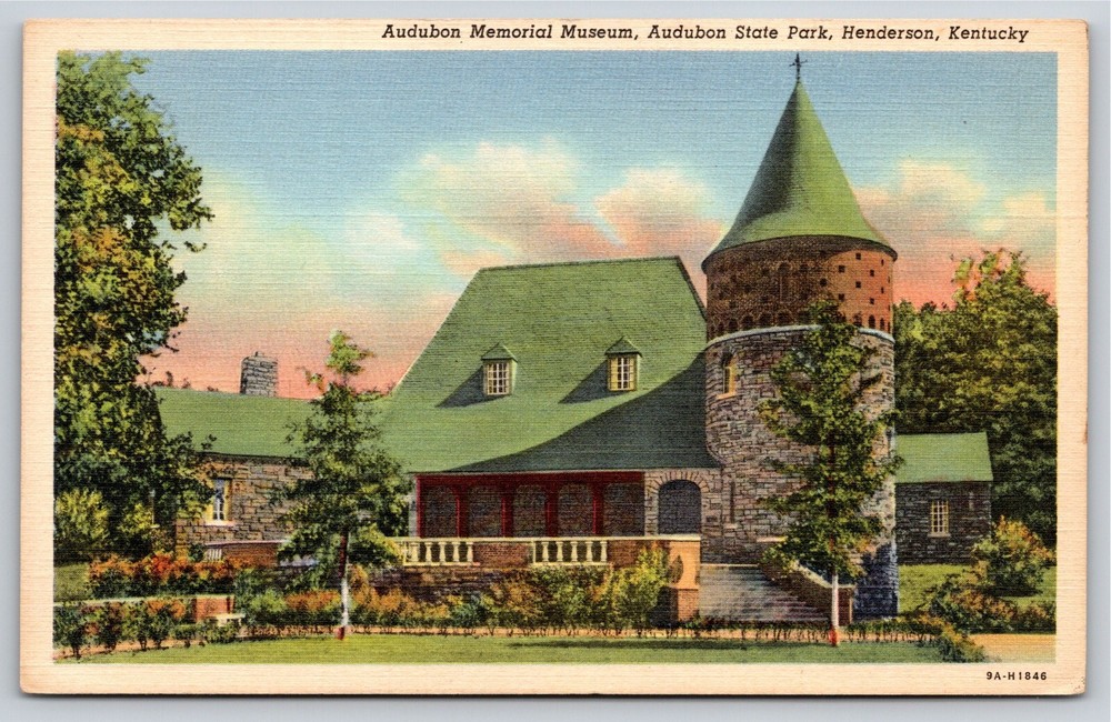Henderson Kentucky~Audubon Memorial Museum @ State Park~Vintage Linen Postcard
