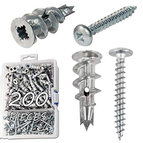100 Zinc Self-Drilling Drywall Anchors with Heavy Duty Screws Kit
