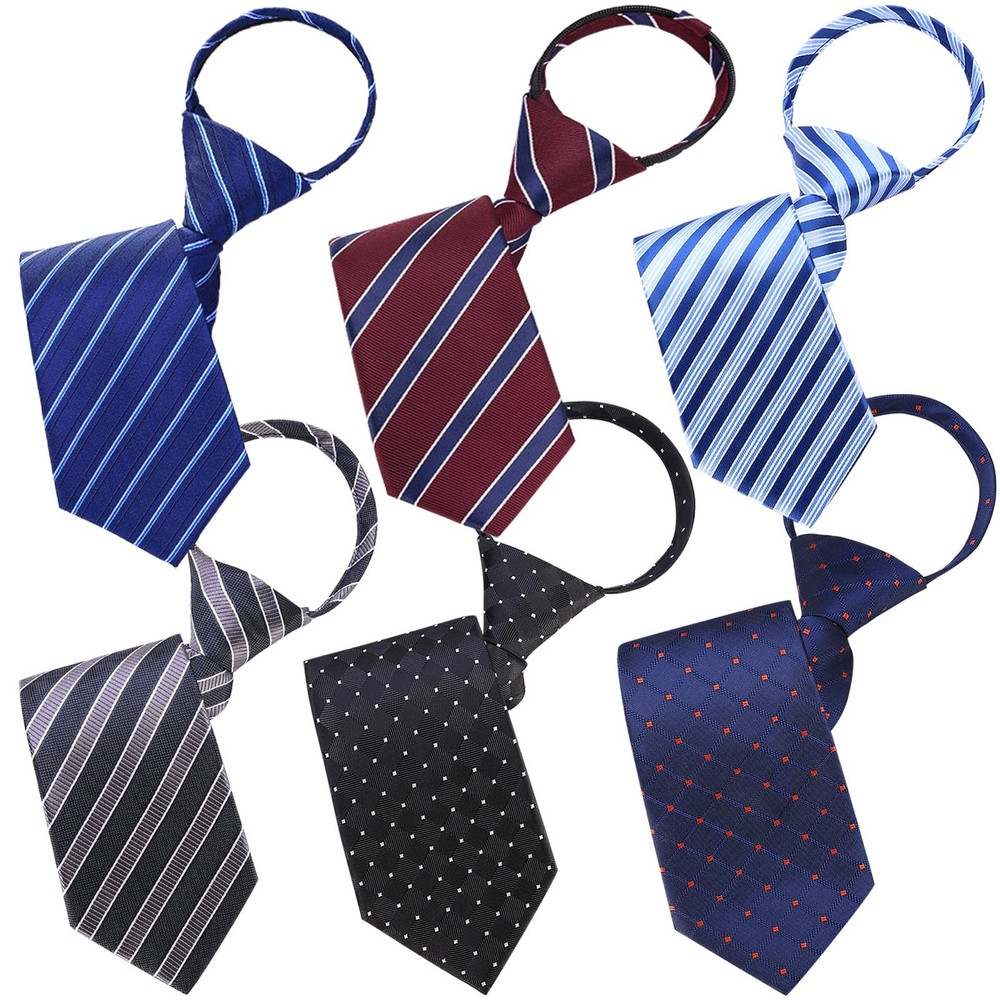 6PACK Mens Zipper Necktie,Regular Long Adjustable Pre Tied Clip on Easy Neck ...