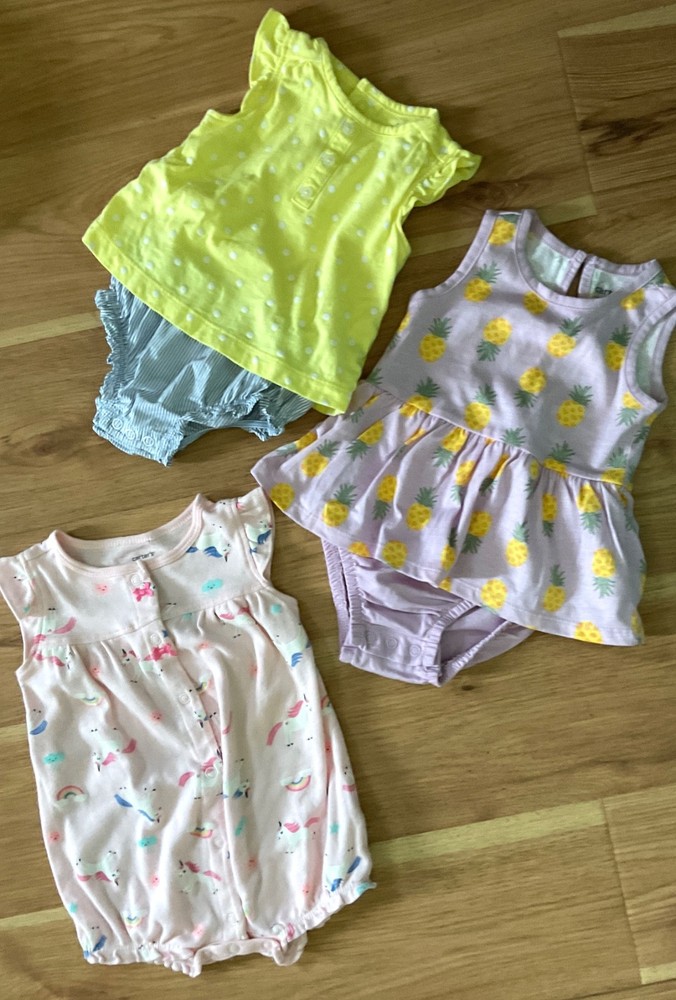 Carter’s 3 Baby Girl Rompers Size 6 Months