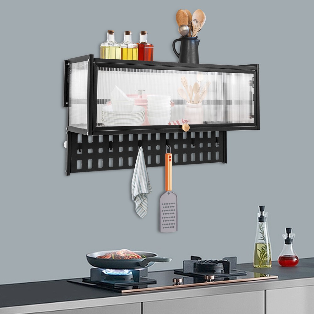 Wall Mount Flip Up Door Kitchen Cabinet Shelf Organizer Holds 55lbs