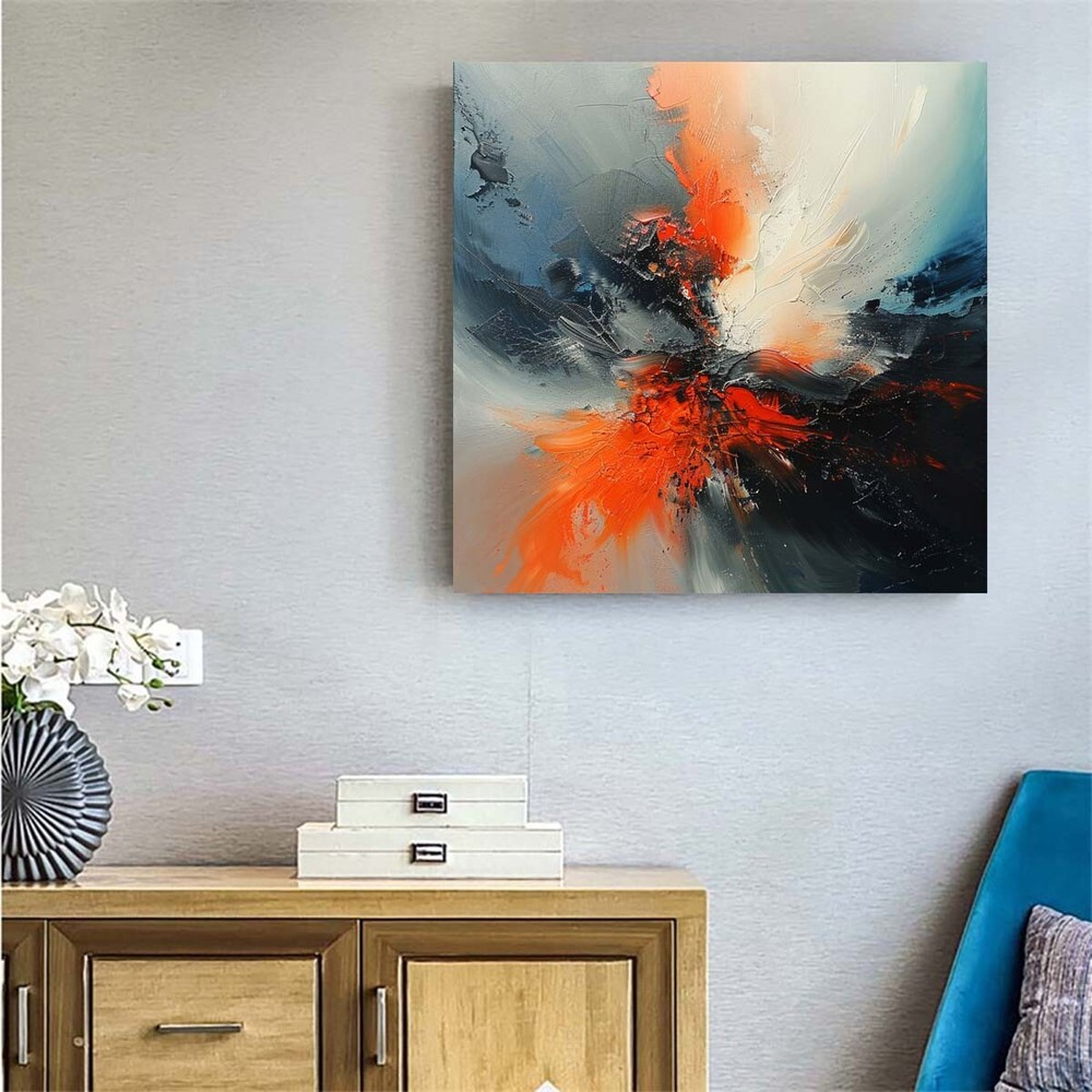 black abstract oil painting hand painted on canvas Living Room Orange 31in