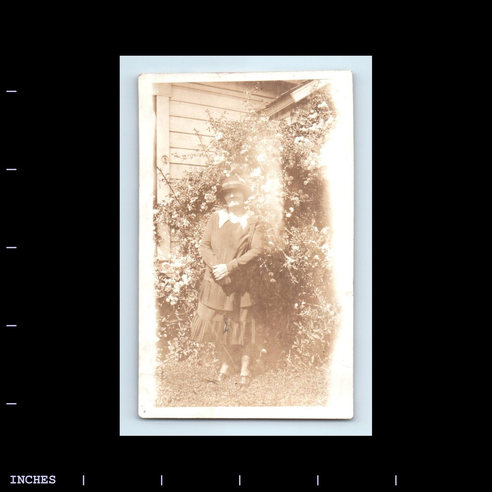 Old Vintage Photo WOMAN STANDING OUTSIDE HOUSE GHOST LIGHT