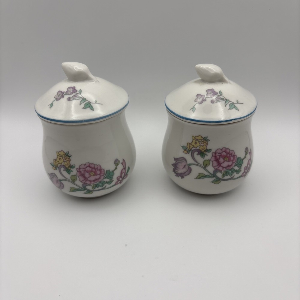 Vintage Elizabeth Arden Porcelain Floral Candle Jars Made In Japan Set Of 2