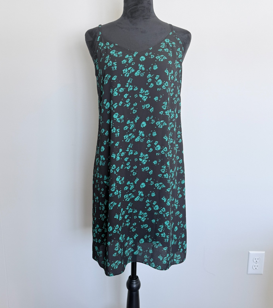 Dark Floral Slip Midi Dress Size Small Black Teal Green Fairy Grunge